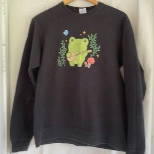 Size Medium Black Sweatshirt Frog playing Ukulele